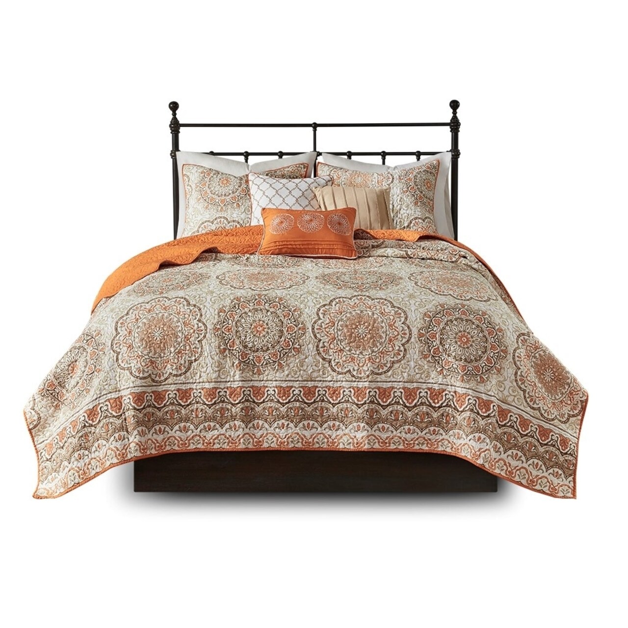 Gracie Mills Lilly 6 Piece Reversible Quilt Set Orange Floral Medallion Grace-3084